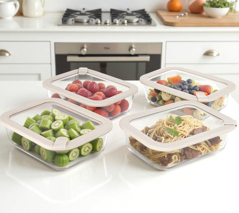 EcoEvo rectangle 35oz glass container keeps sides organized and ready to reheat.