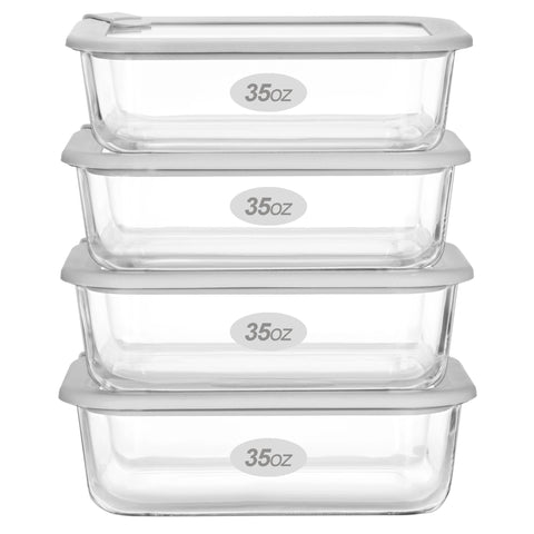 EcoEvo square 27oz glass container with silicone frame lid keeps leftovers fresh and easy to view.