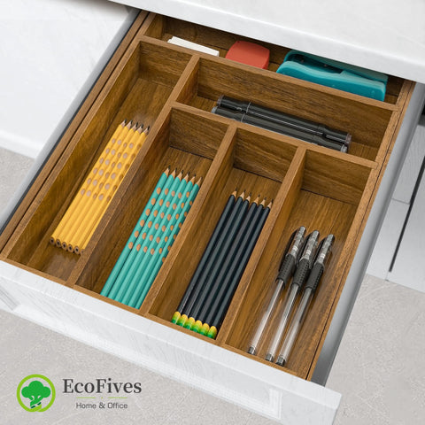 EcoFives acacia drawer dividers with grooved edges for easy item separation