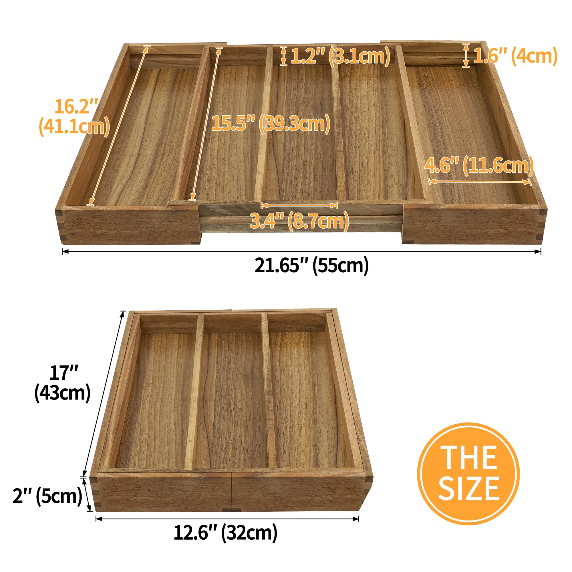 EcoFives Premium acacia wood finish resists wear and adds warmth.