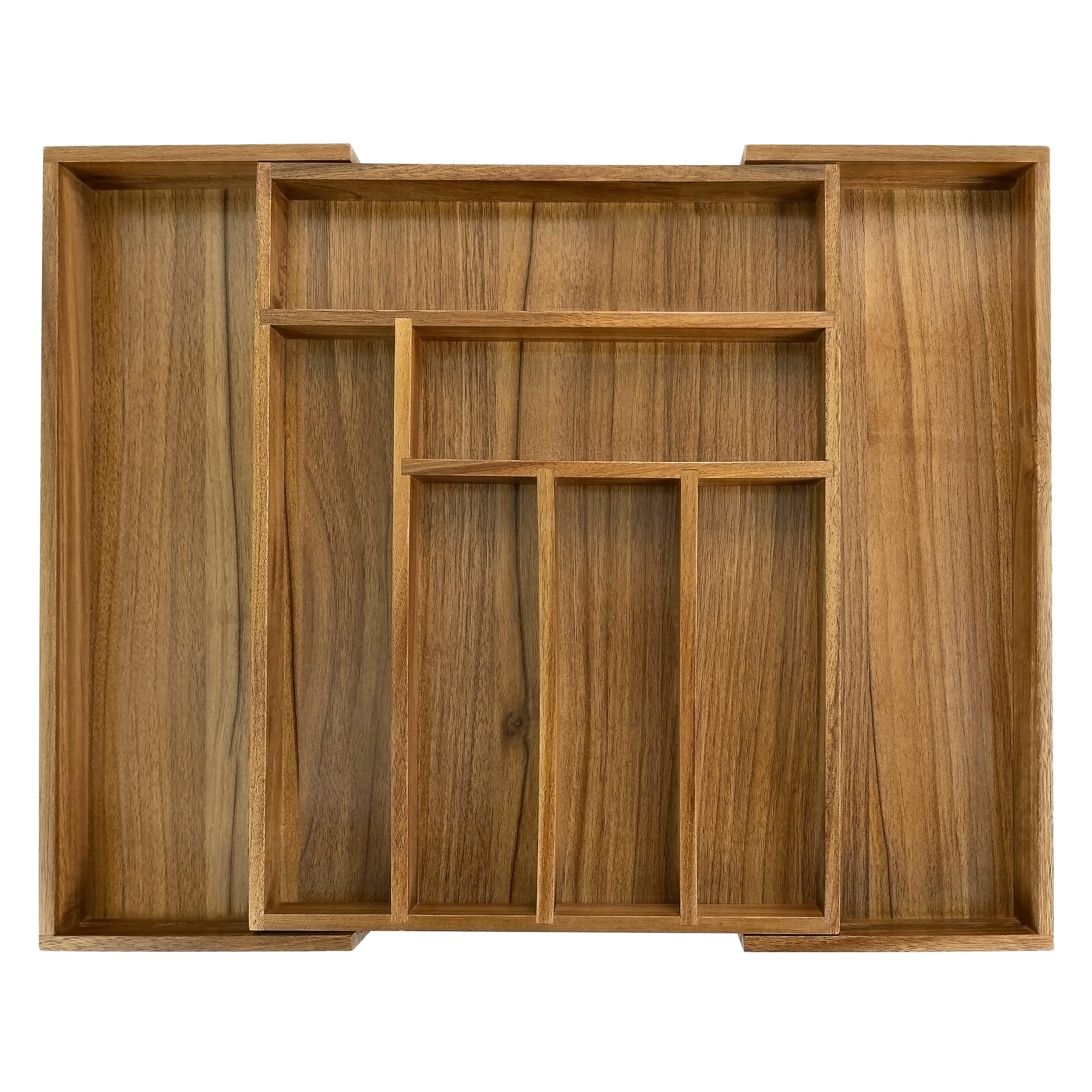 EcoFives luxury acacia drawer organizer with seven slots for flatware