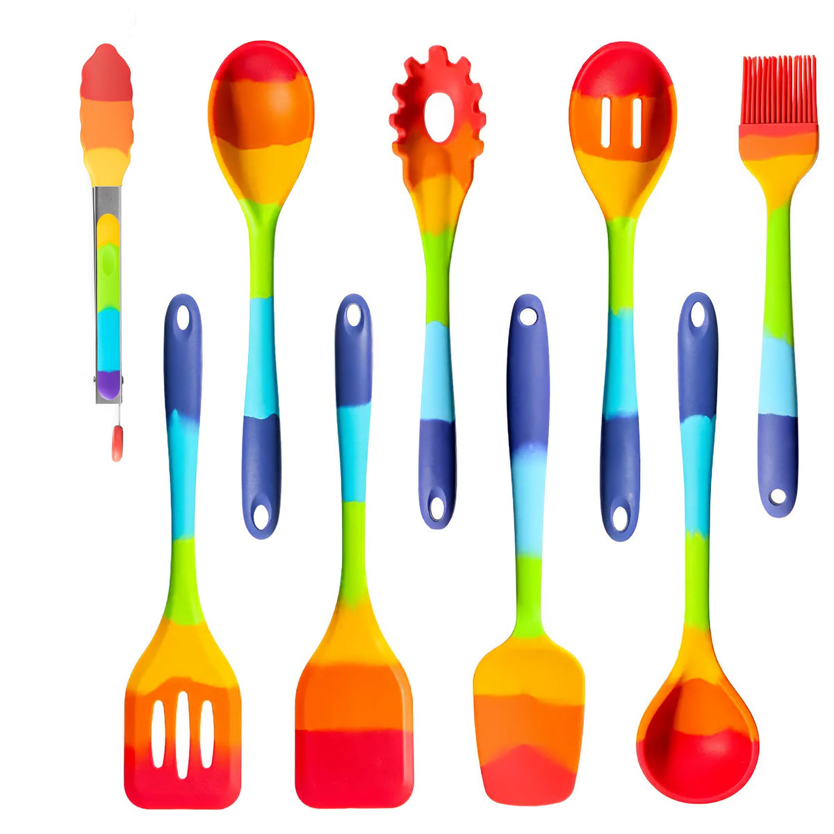 EcoGadgetz rainbow spatulas close-up showing flexible silicone for gentle nonstick flipping