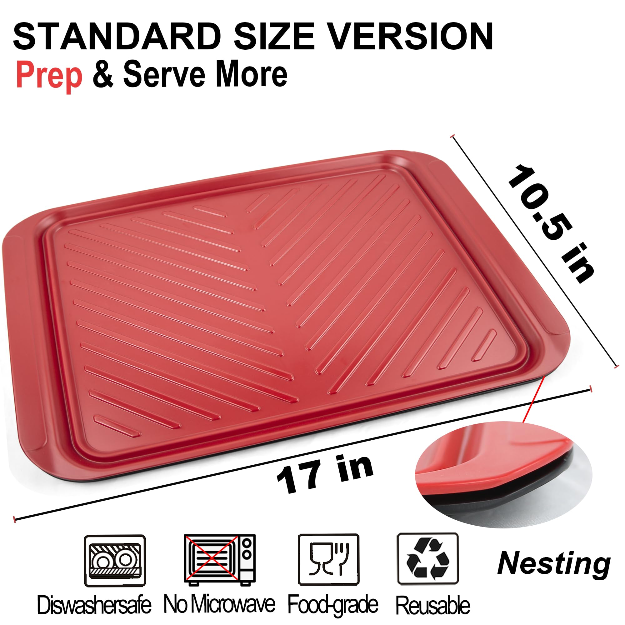 ECOIOU 17x10.5 inch melamine tray with textured surface prevents slipping.