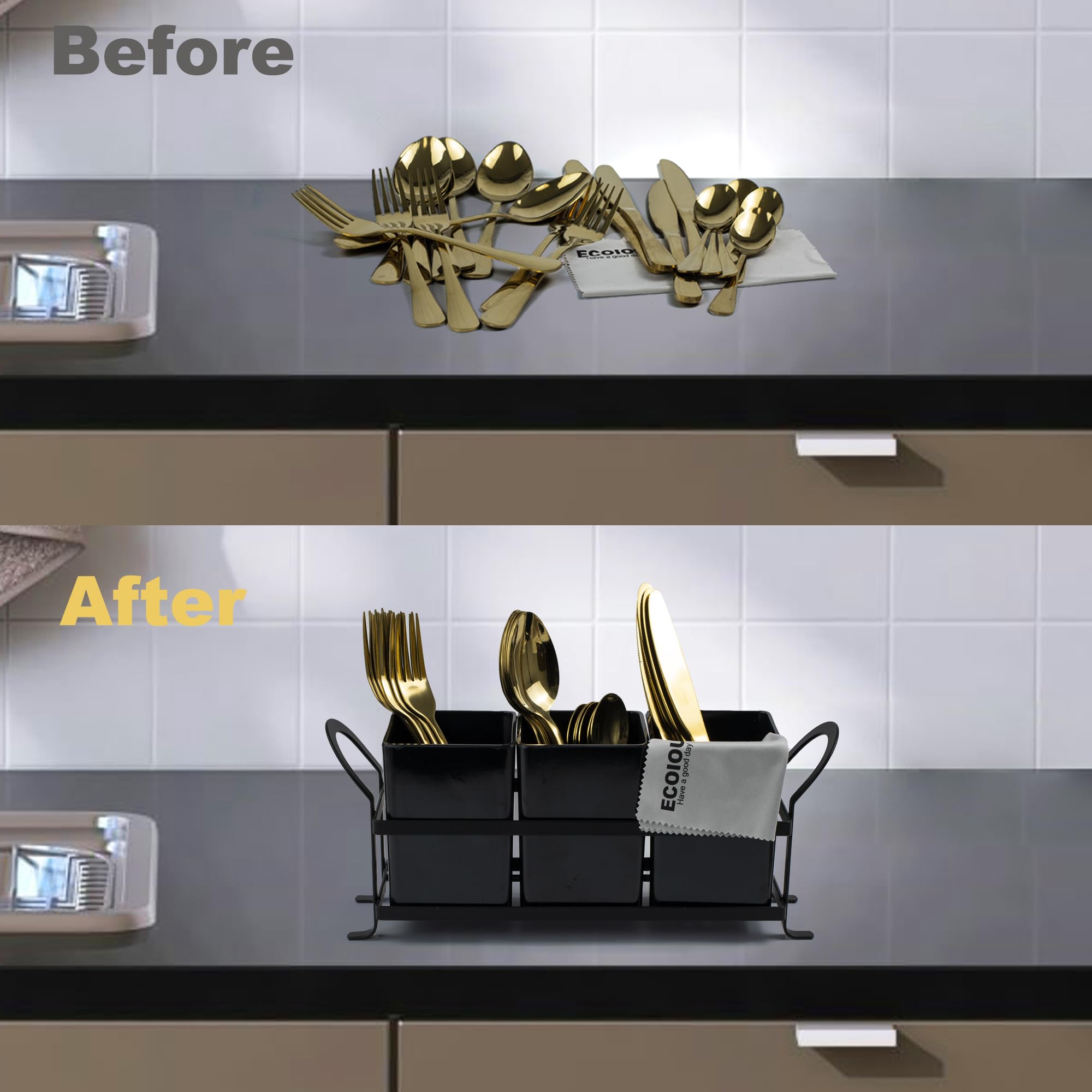 ECOIOU compact caddy prevents water buildup with drainage holes on busy counters