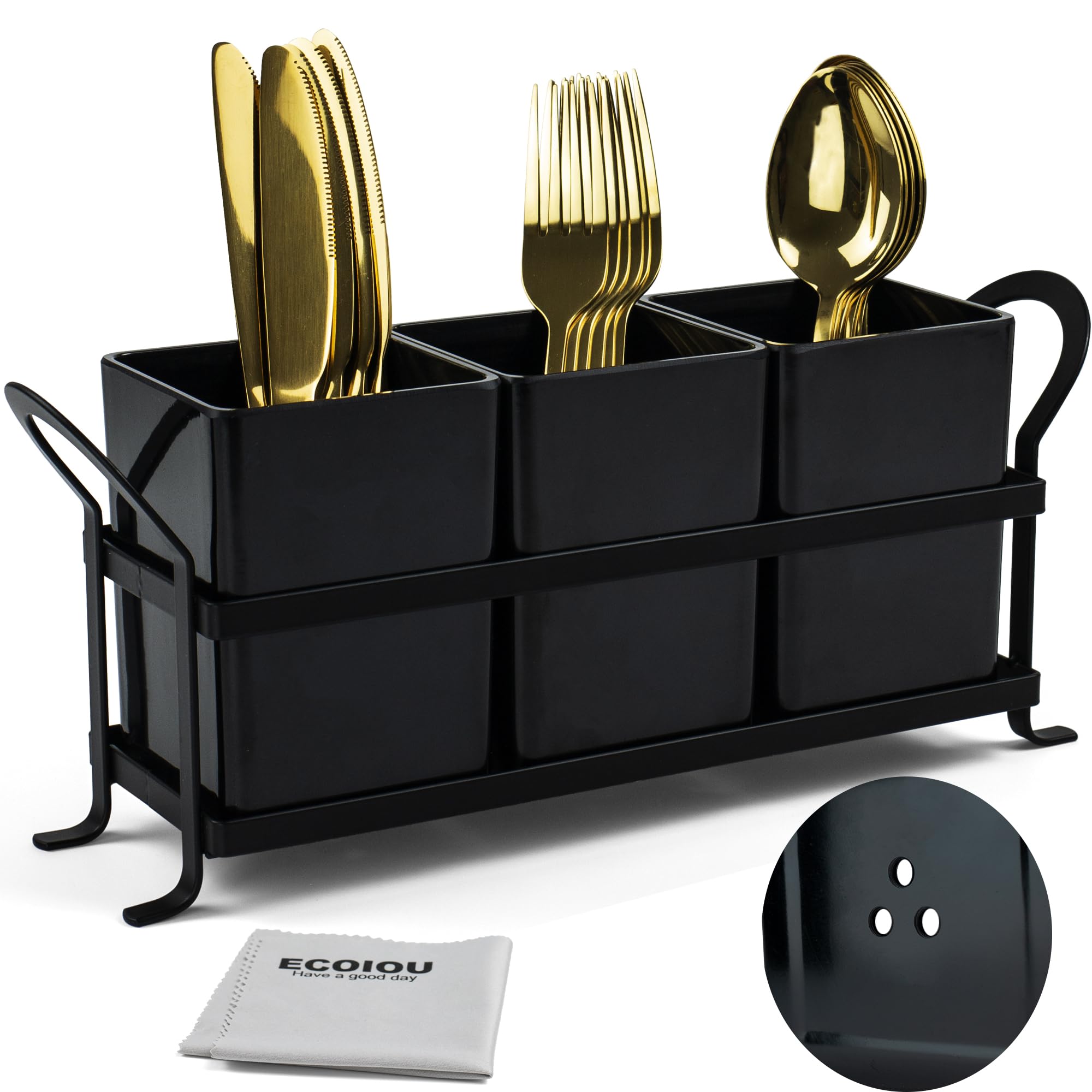 ECOIOU cutlery holder with drain holes for fast drying after washing