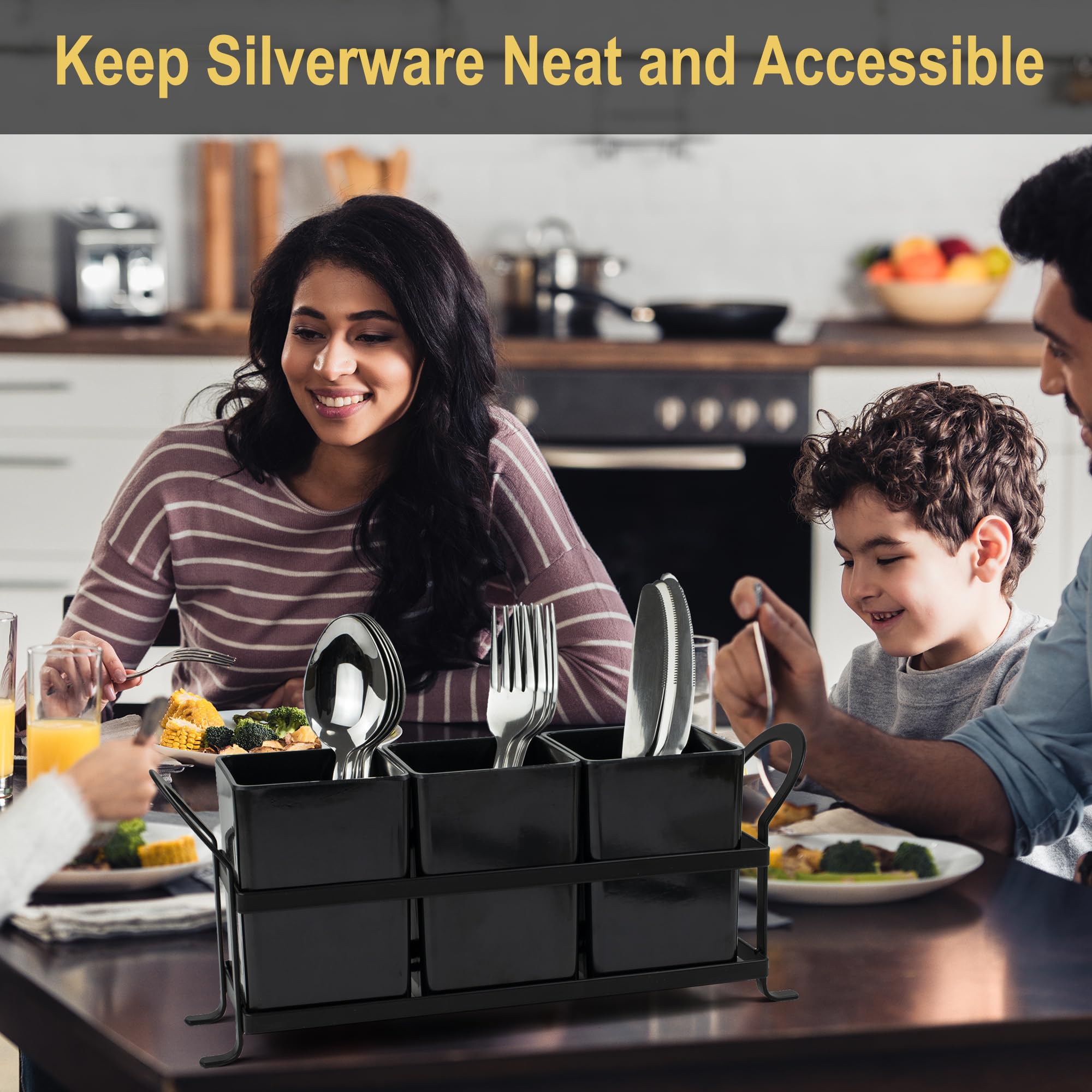 ECOIOU dishwasher-safe cutlery organizer keeps spoons, forks, and knives neatly arranged