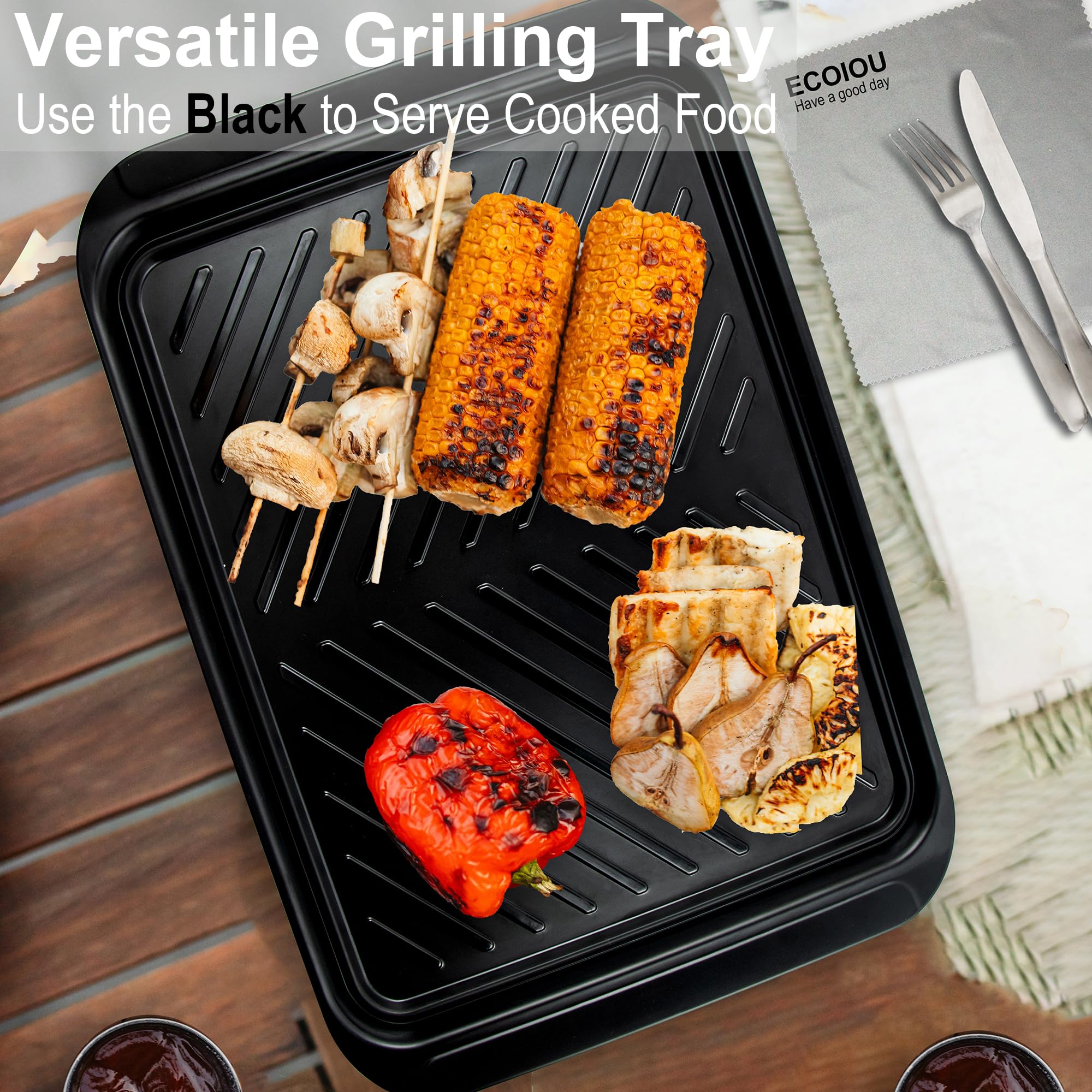 ECOIOU Dishwasher-Safe Tray for quick cleanup after barbecue
