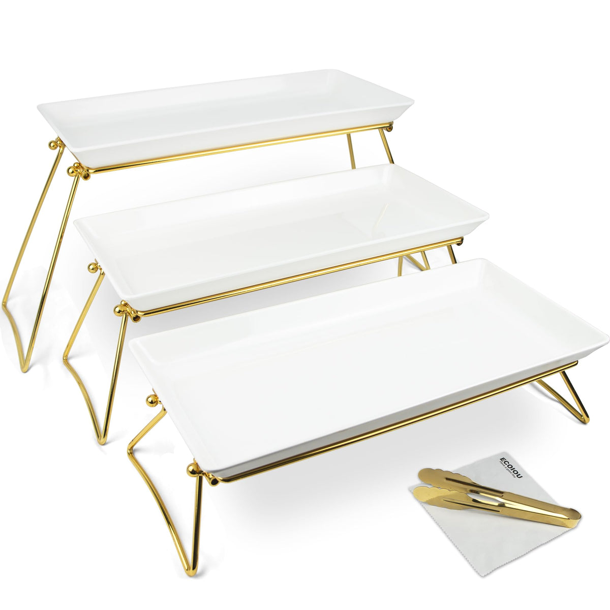 ECOIOU extra-large 3-tier serving tray stand for elegant party displays.