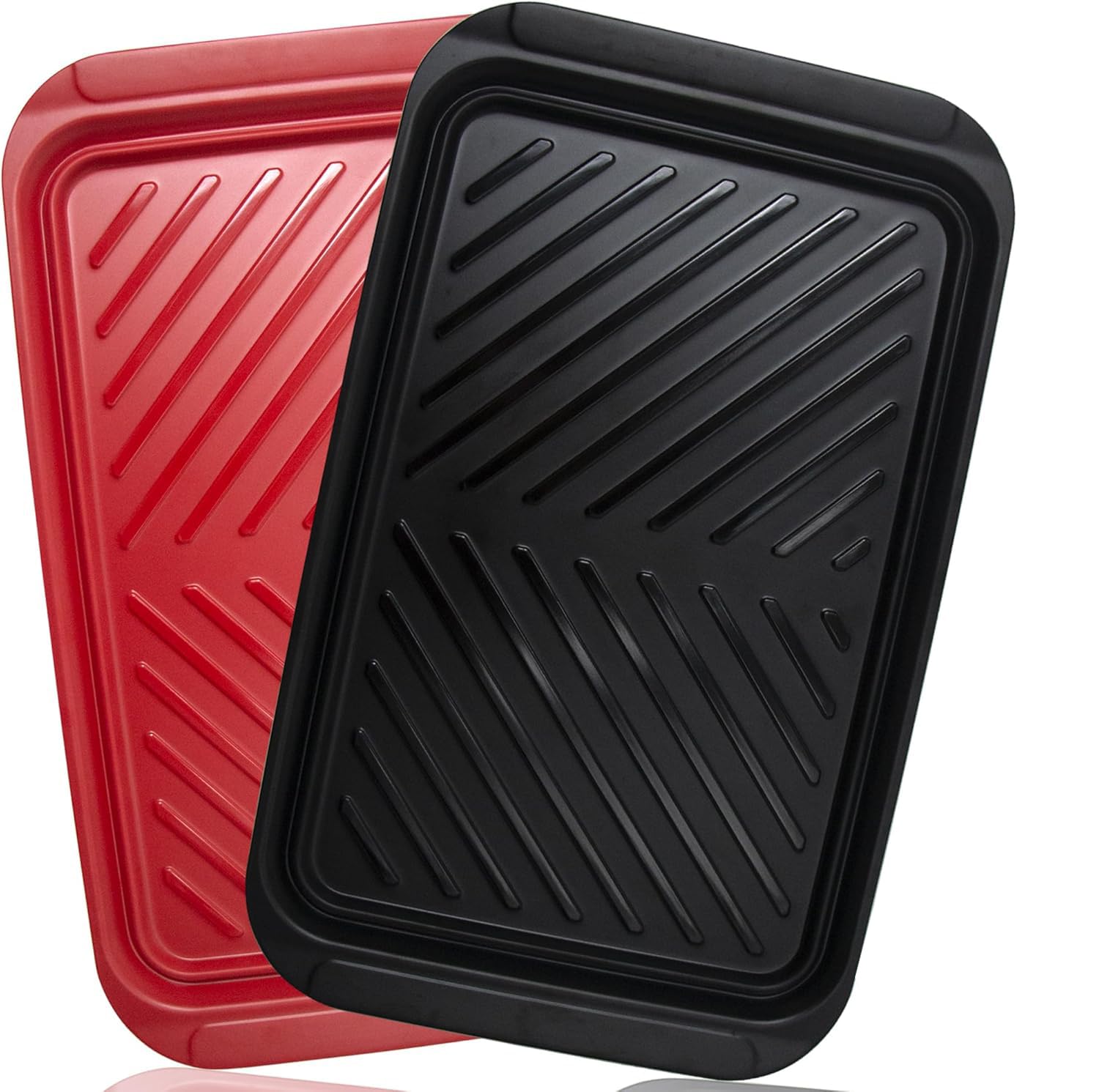 ECOIOU red prep tray for raw meat, ideal before grilling.