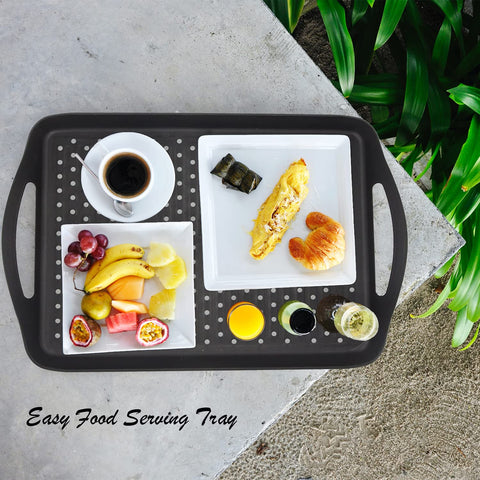 ECOIOU stackable serving trays save space for parties and gatherings.