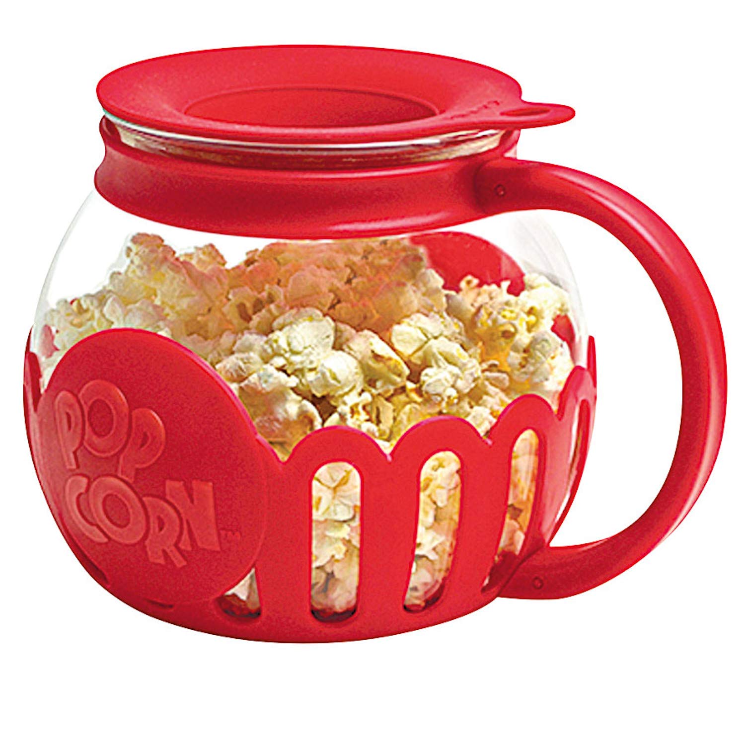 Ecolution 3-in-1 lid measures kernels and melts butter for easy serving.