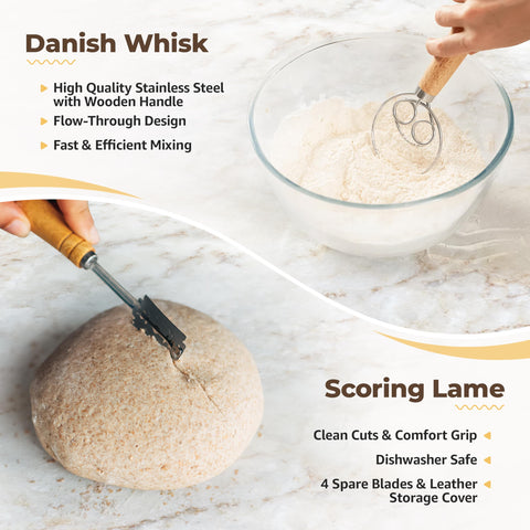 Ecomerr dough scraper removes flour from baskets after use.