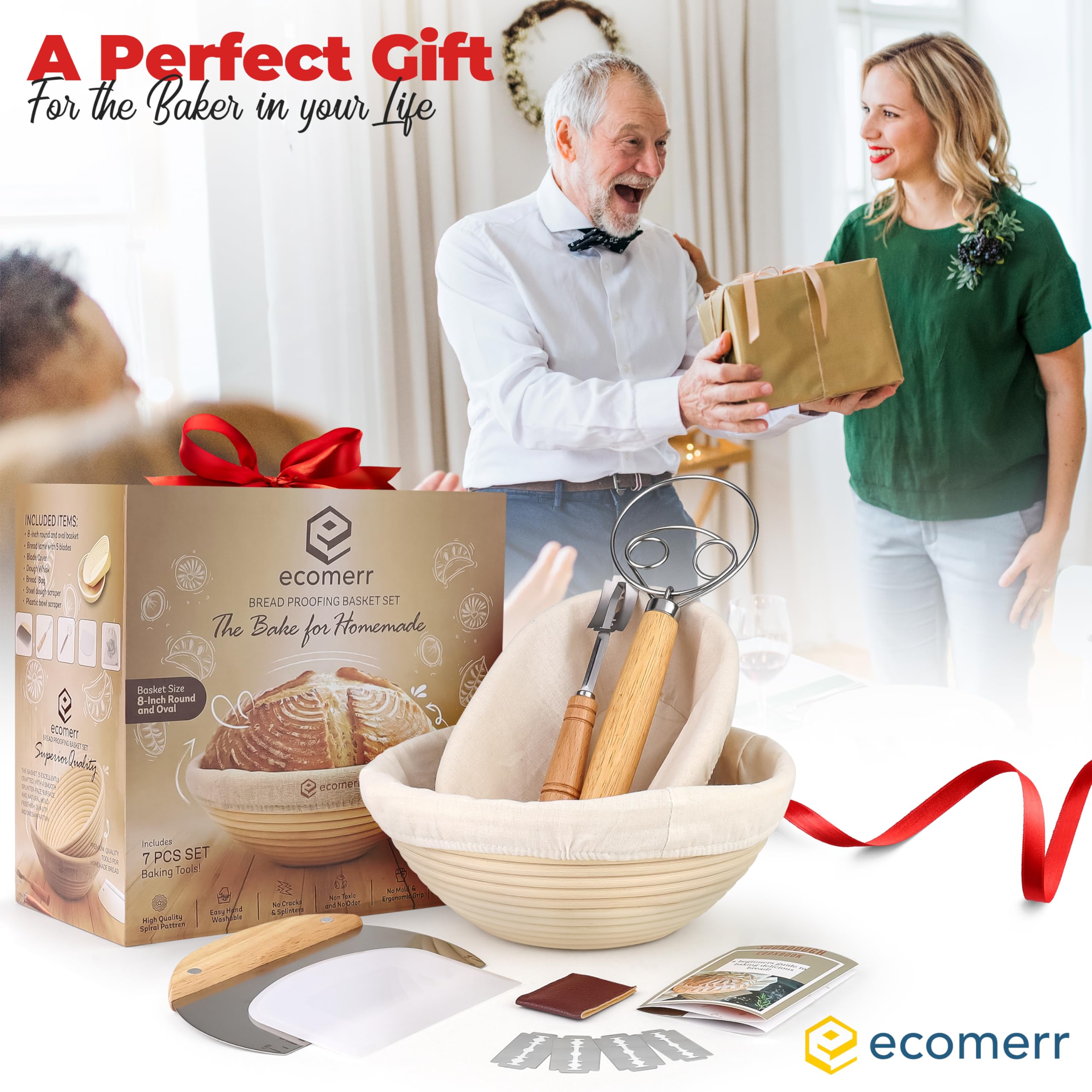 Ecomerr proofing basket set shown with two shapes for versatility.