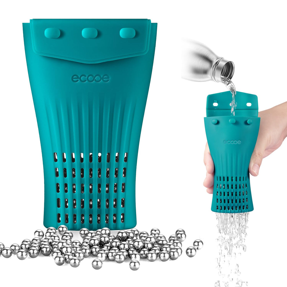 ecooe bottle cleaning beads with silicone bag for quick, thorough bottle cleaning.