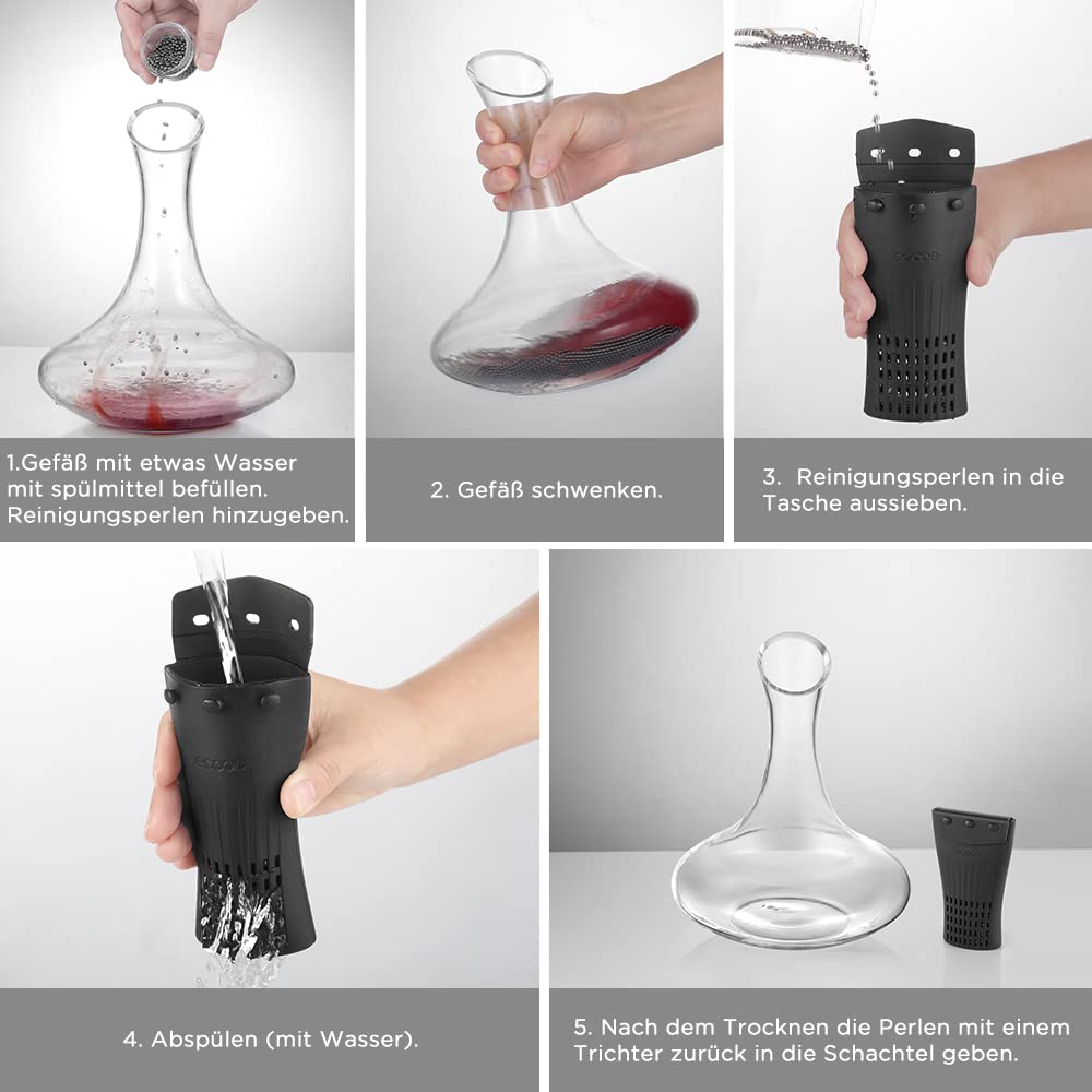 ecooe easy cleaning method with beads, water, and optional vinegar for stains.
