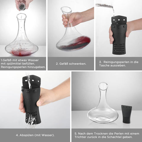 ecooe easy cleaning method with beads, water, and optional vinegar for stains.
