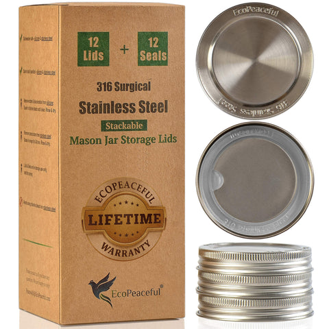 EcoPeaceful 316 stainless steel lid on a regular-mouth jar, rust-proof and reusable.