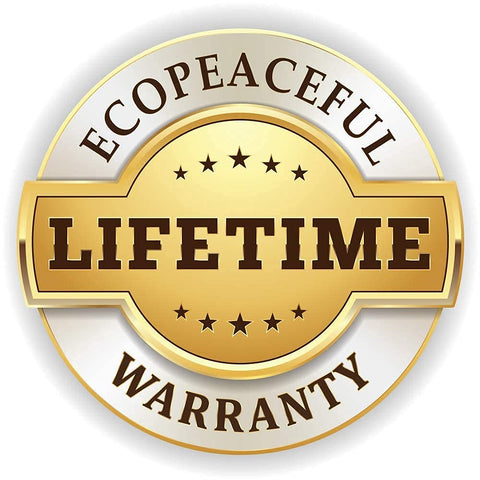 EcoPeaceful logo on stainless lid highlighting long-lasting daily use.