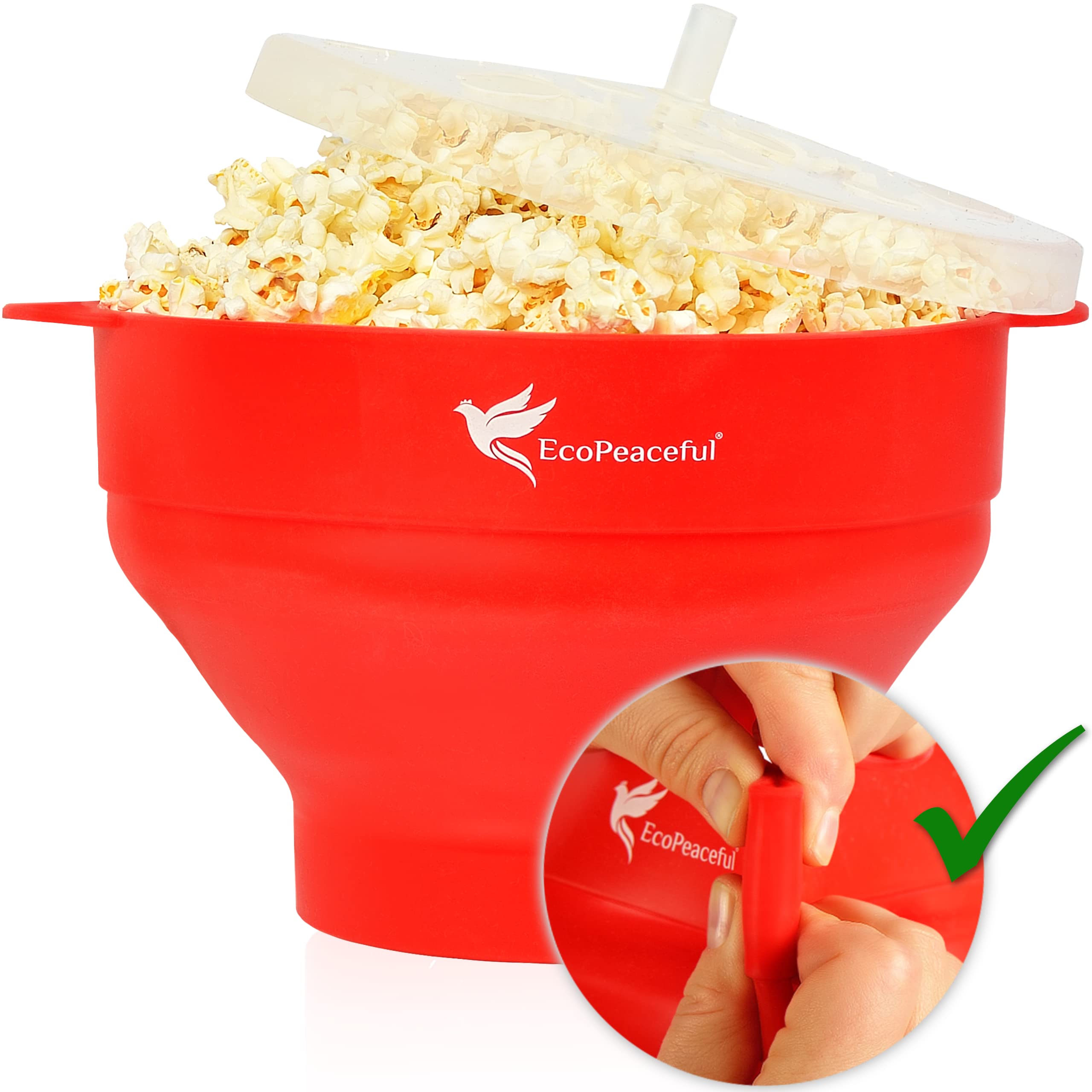 EcoPeaceful popcorn popper collapsible bowl demonstrates space-saving design