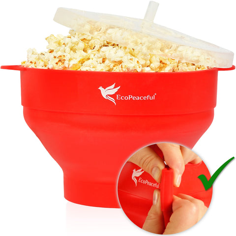 EcoPeaceful popcorn popper collapsible bowl demonstrates space-saving design