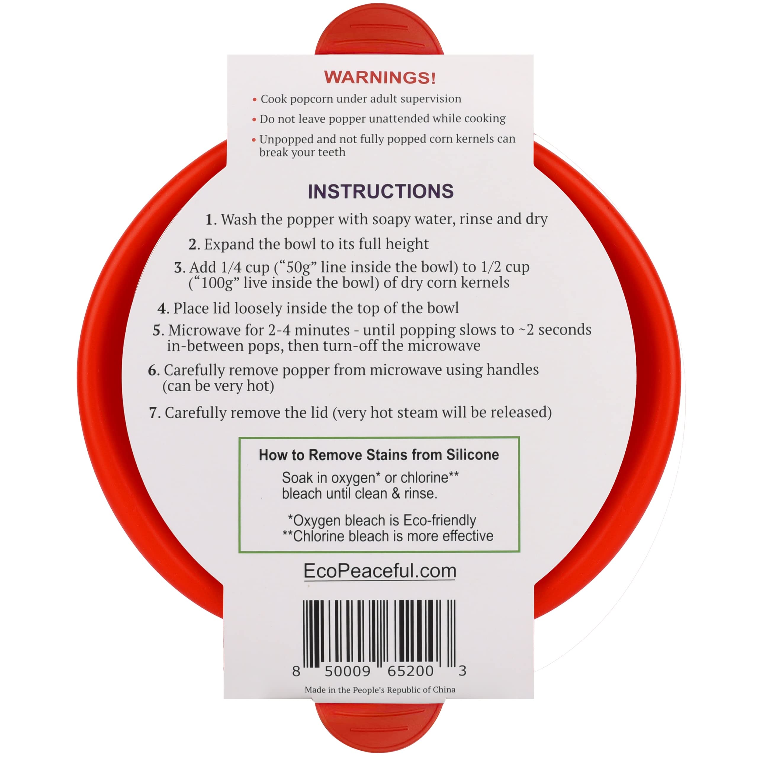 EcoPeaceful silicone popper remains unbreakable and food-safe
