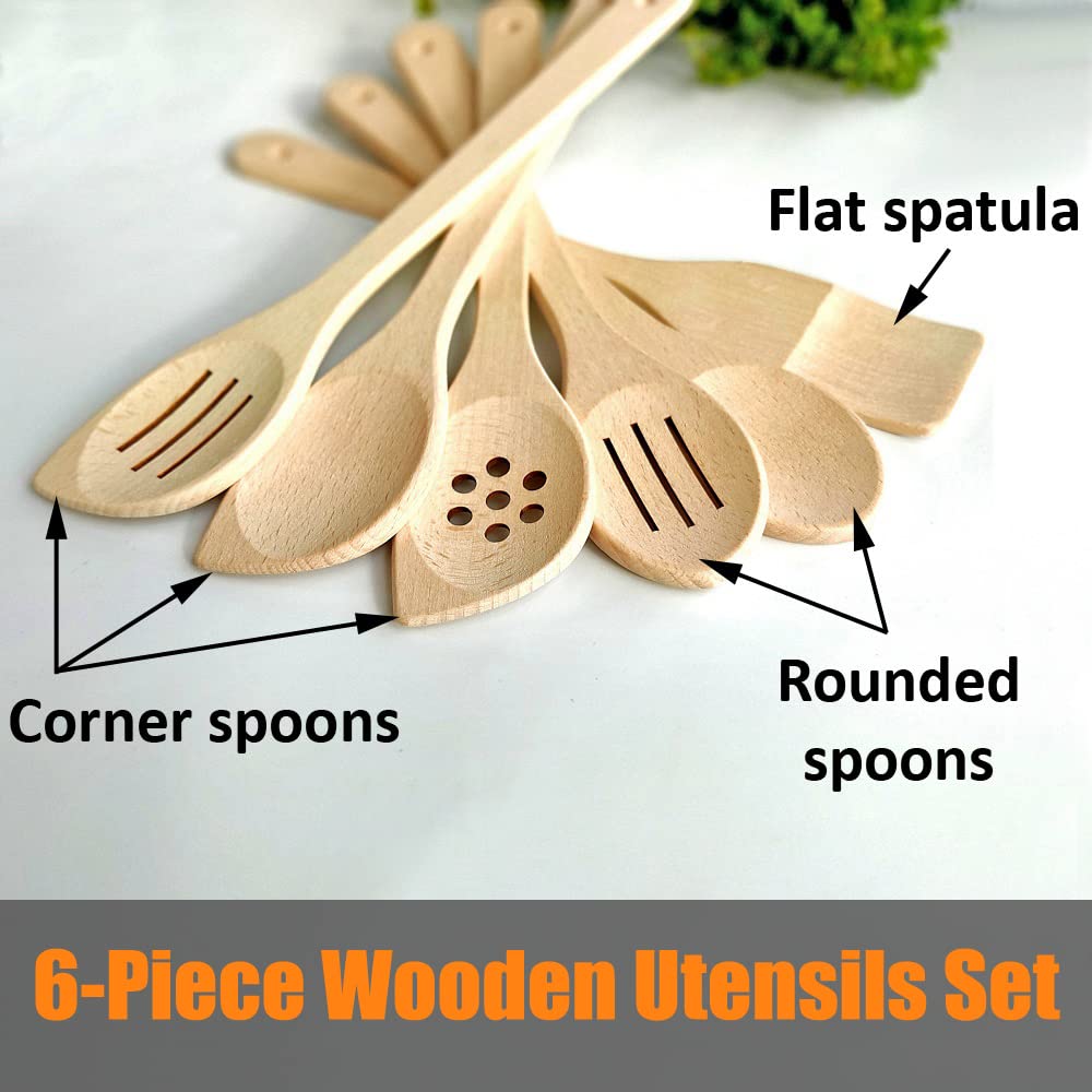 ECOSALL 12-inch beechwood spoons with long handles keep hands away from heat.
