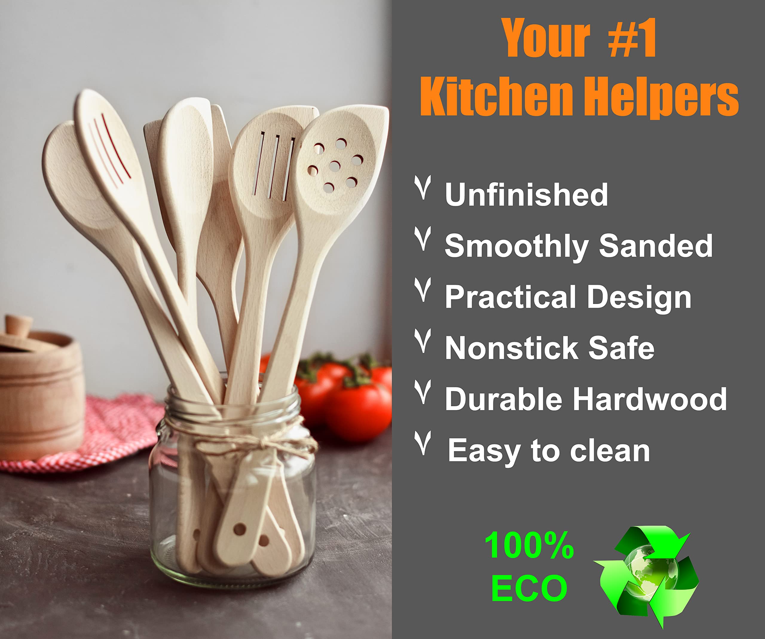ECOSALL beechwood angled spoon for precise flipping and scooping.