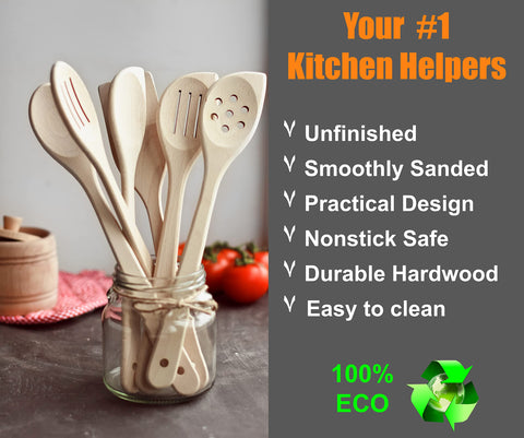 ECOSALL beechwood angled spoon for precise flipping and scooping.