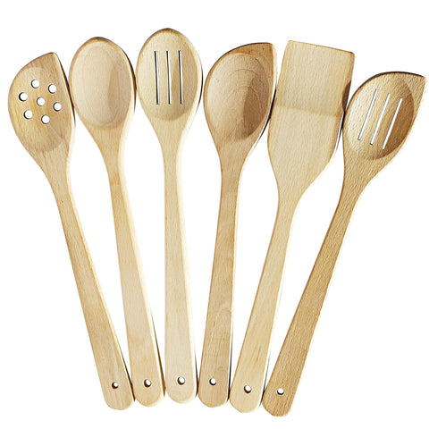 ECOSALL Healthy Wooden Spoons collection in beechwood for safe nonstick cooking and versatile tasks.