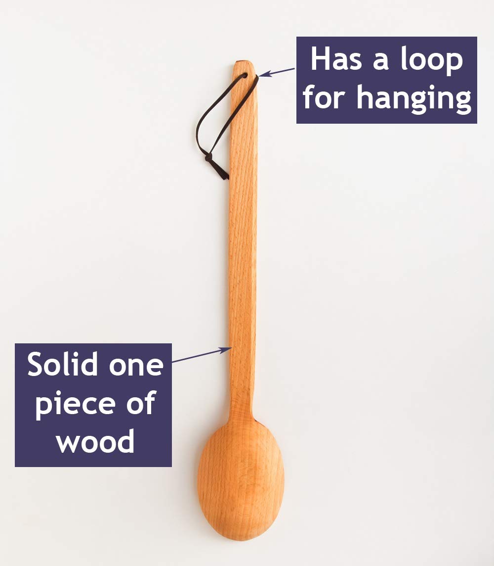 ECOSALL deep-scoop wooden spoon usable as mash paddle or scraper