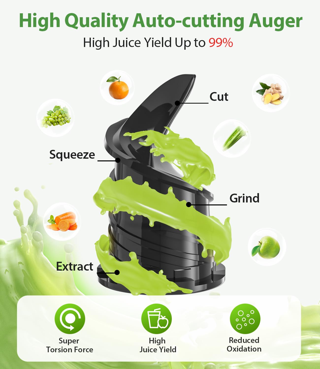 ECOSELF high juice yield shows richer juice with less waste.