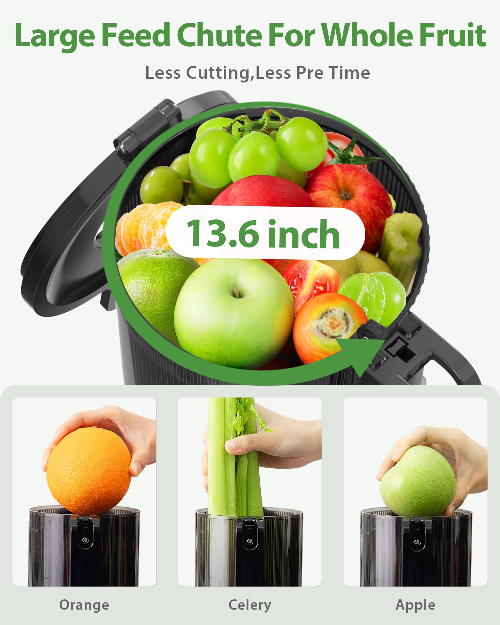 ECOSELF juicer with self-feeding hopper reduces prep time.