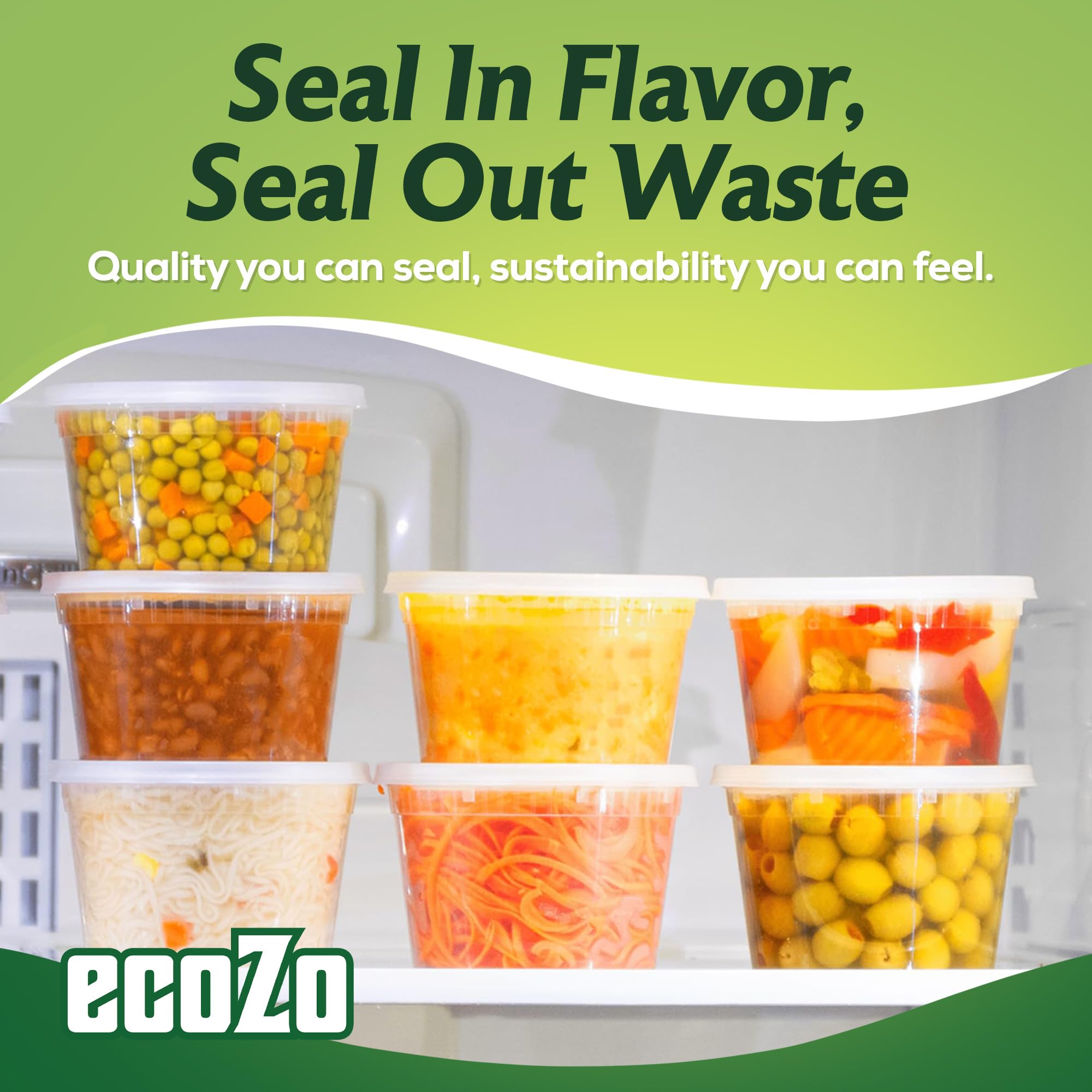 ecoZo 16oz stackable deli containers saving kitchen space