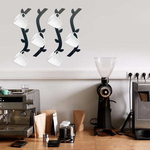 Ecqizer black mounted mug rack keeps counters tidy and organized.