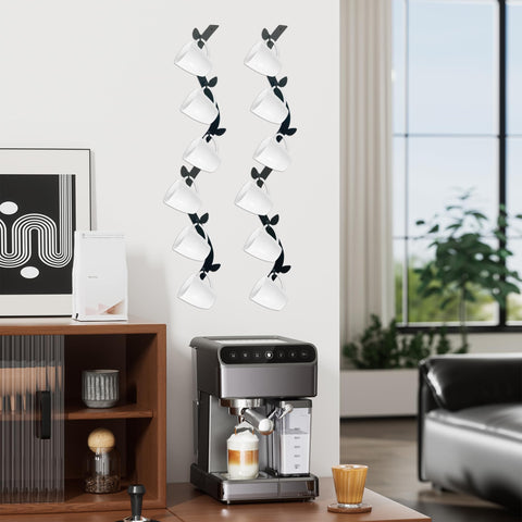 Ecqizer curved-design mug holder provides easy reach and decorative appeal.