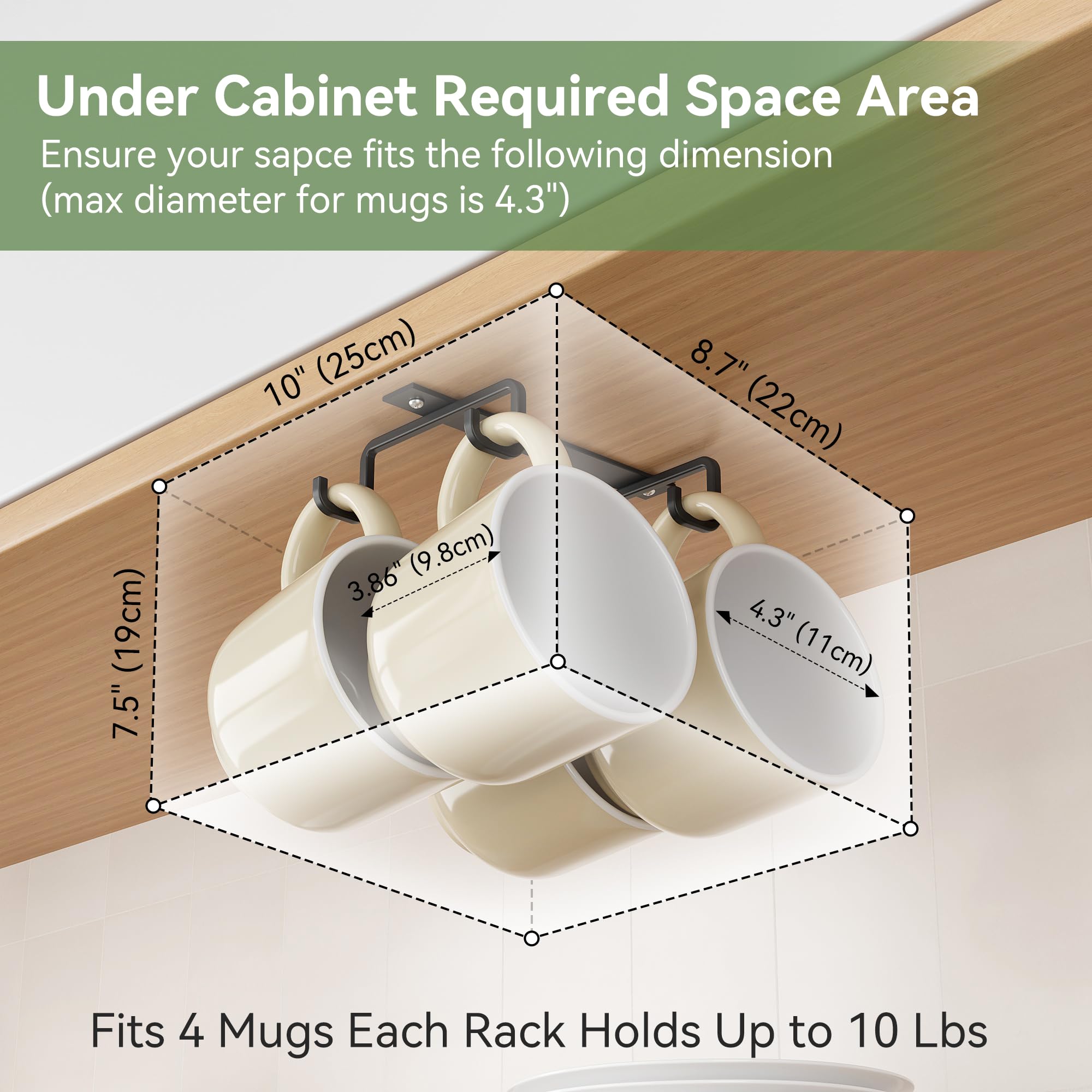 Under-cabinet coffee cup holder installed securely in minutes