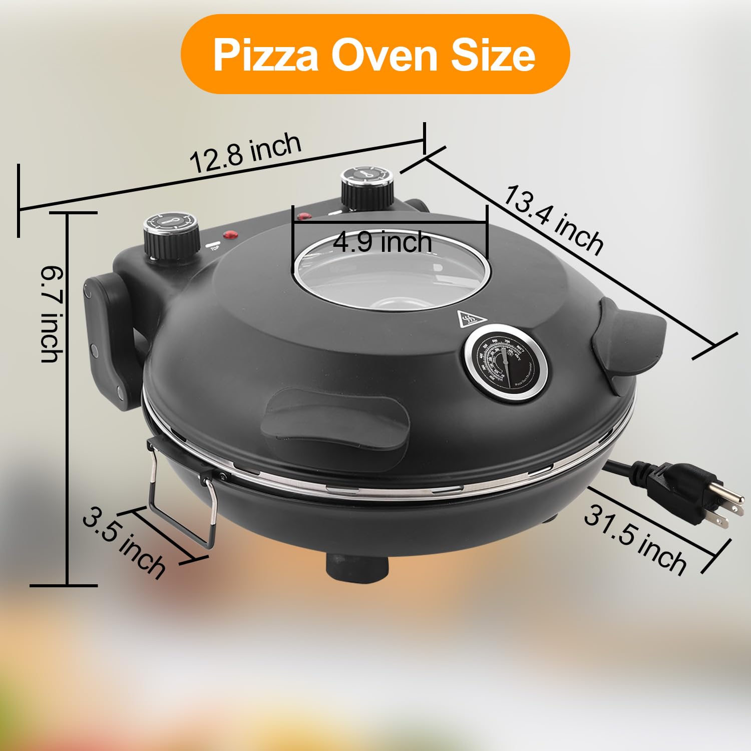 ECUMFFY pizza oven dual temp controls allow precise browning on top and bottom.