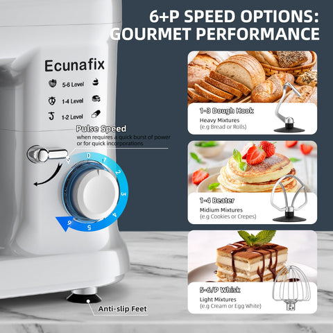 Ecunafix 660W motor delivers strong, quiet power during mixing.