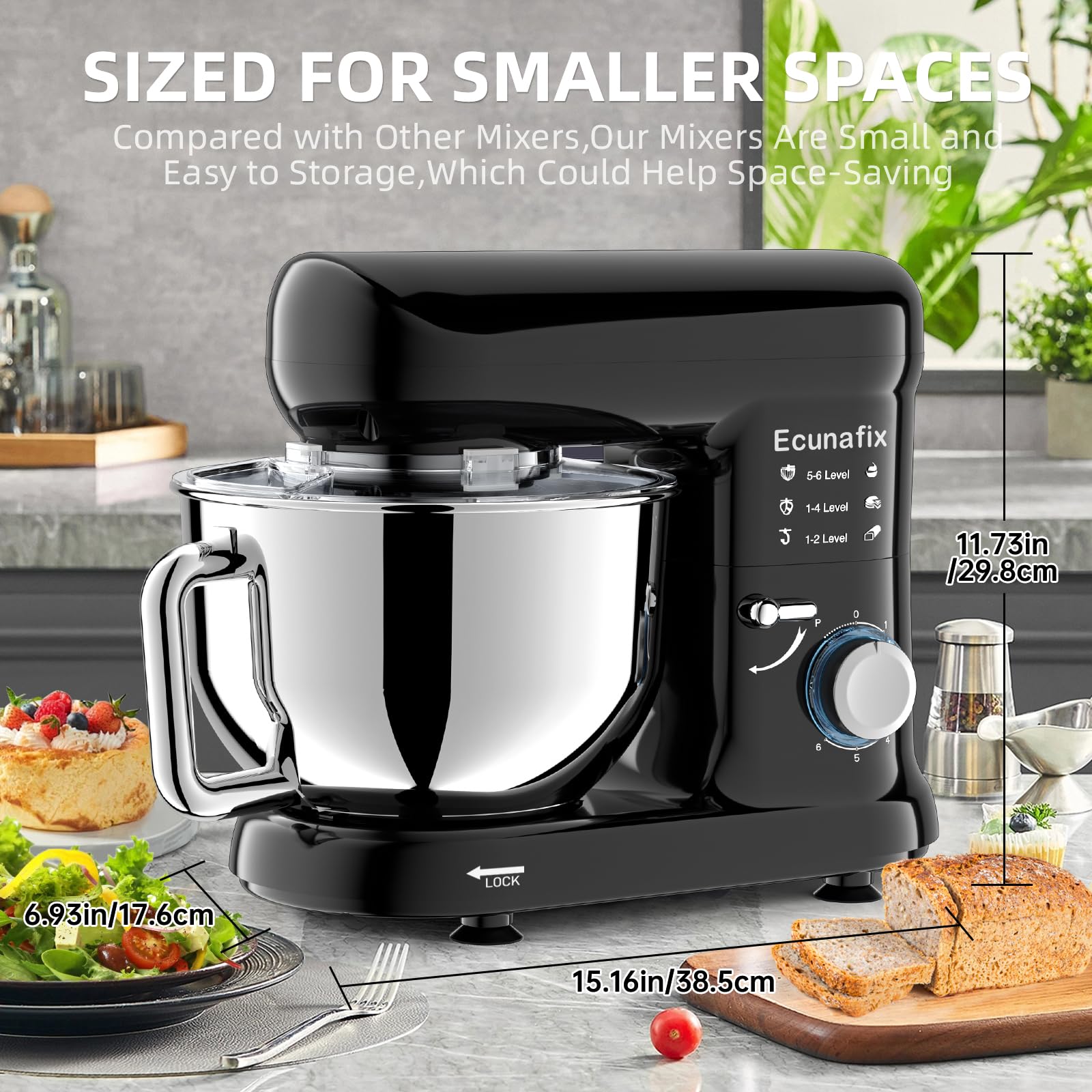 Ecunafix stand mixer 6.5qt bowl handles large batches with ease.