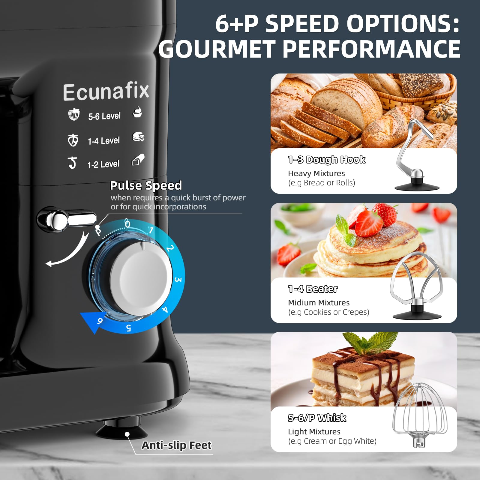 Ecunafix tilt-head design provides easy ingredient access.