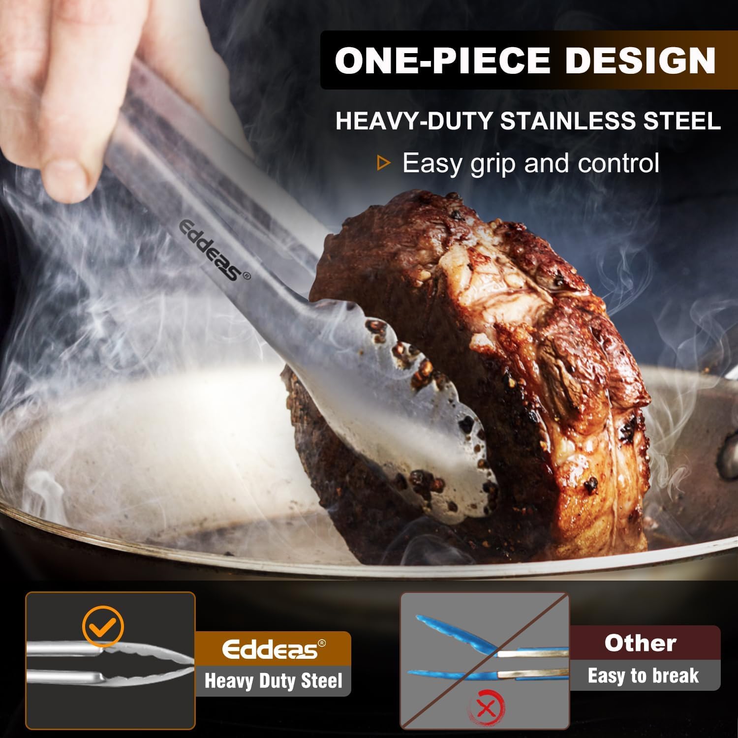 Eddeas 12-inch tongs designed for safe grilling and effortless serving
