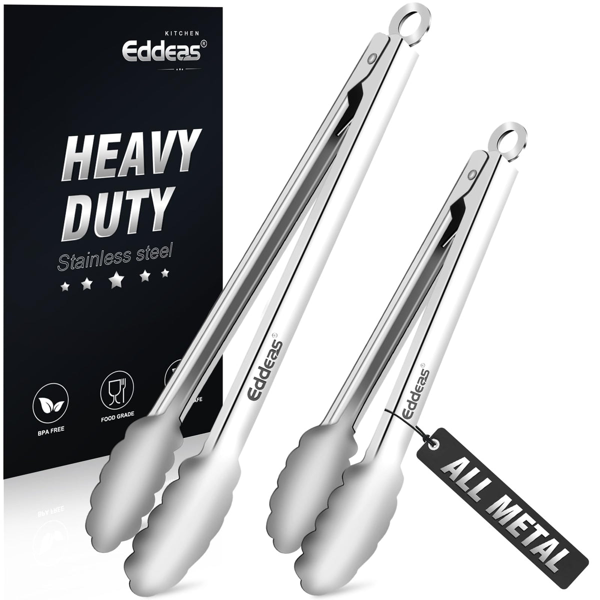 Eddeas all-metal tongs 9-inch heat-resistant for precise flipping of meats
