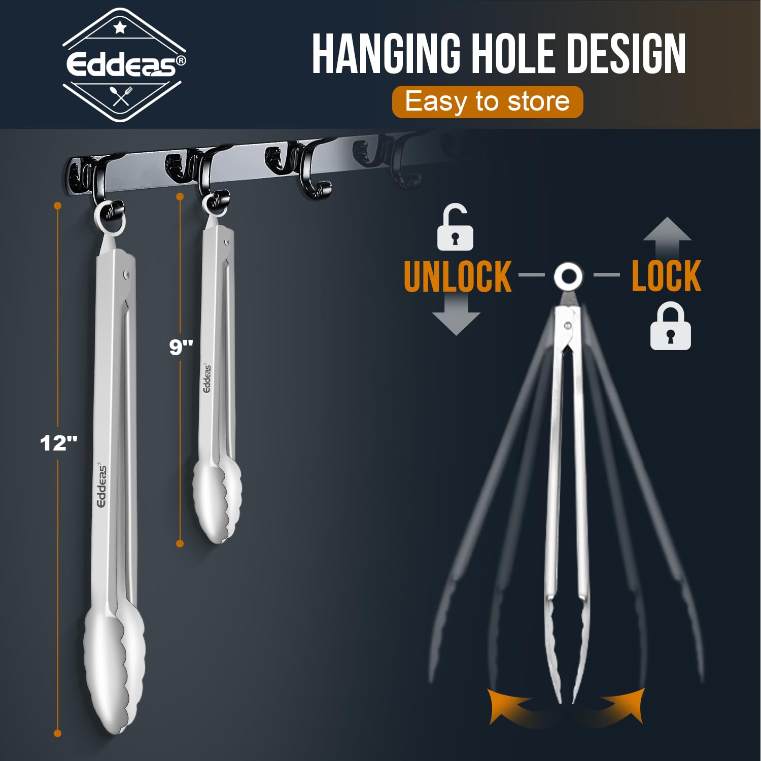 Eddeas all-metal set of two tongs provides versatile cooking tools