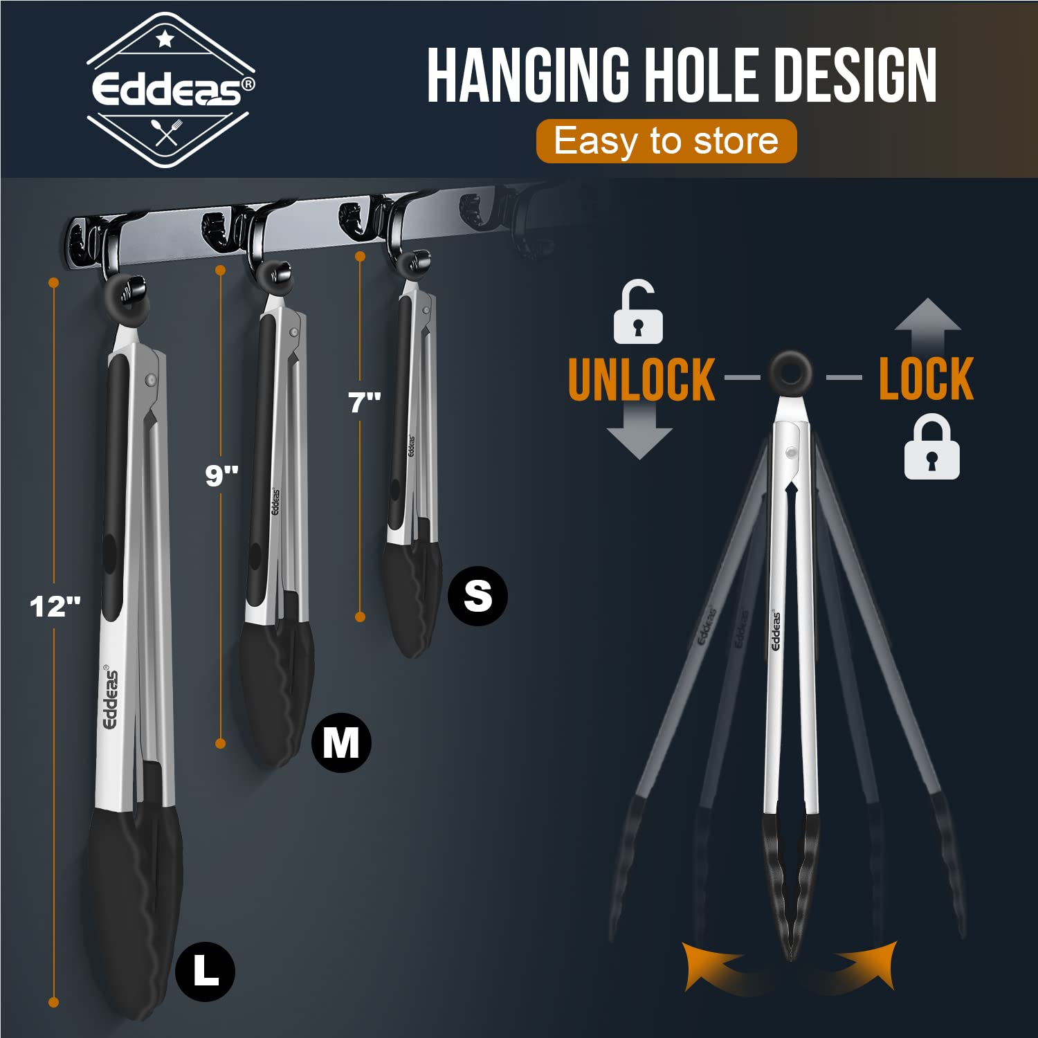 Eddeas compact locking tongs fit in narrow drawers