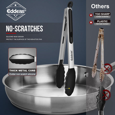 Eddeas locking tongs provide secure grip during high heat cooking