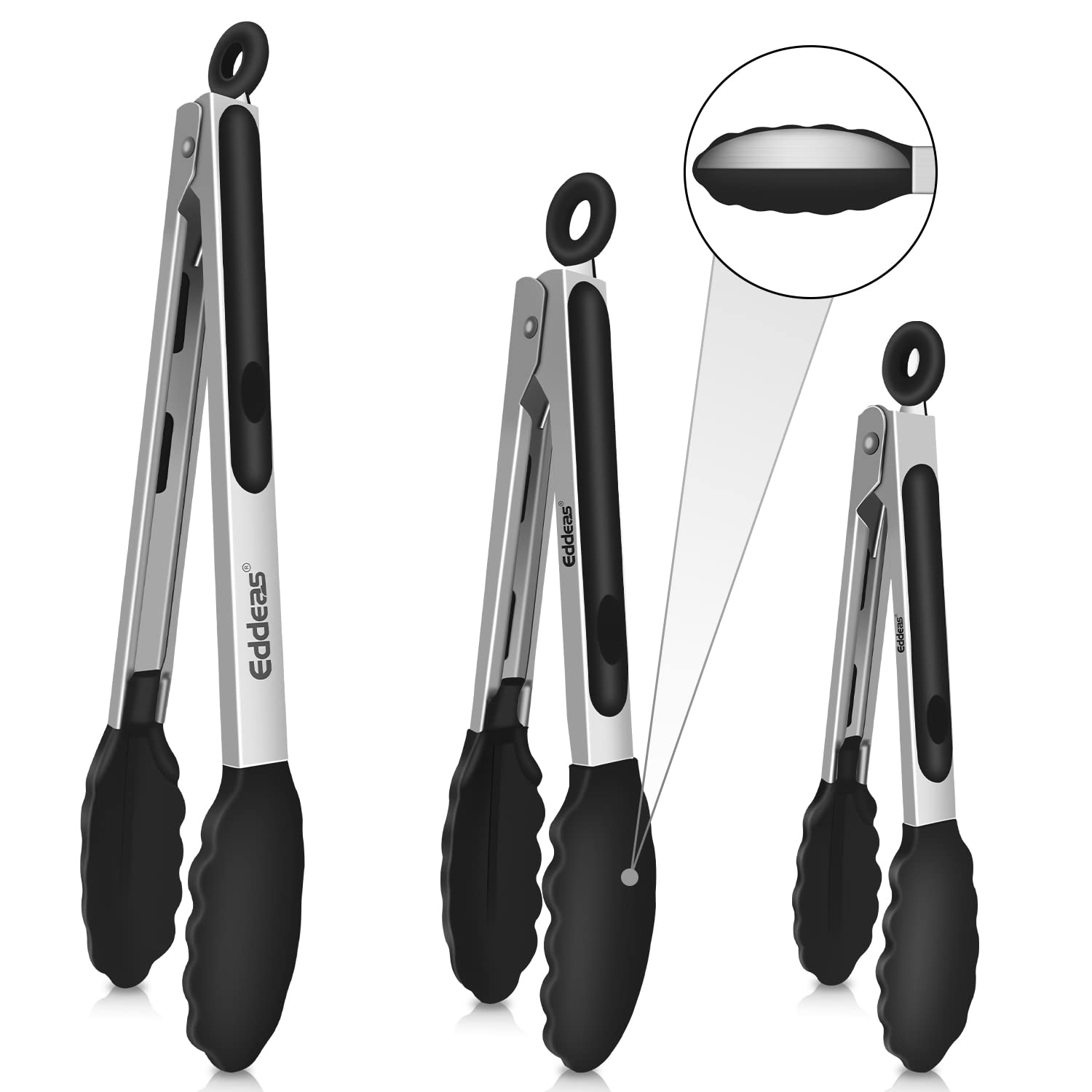 Eddeas kitchen tongs with silicone tip grip burgers without scratching nonstick pans