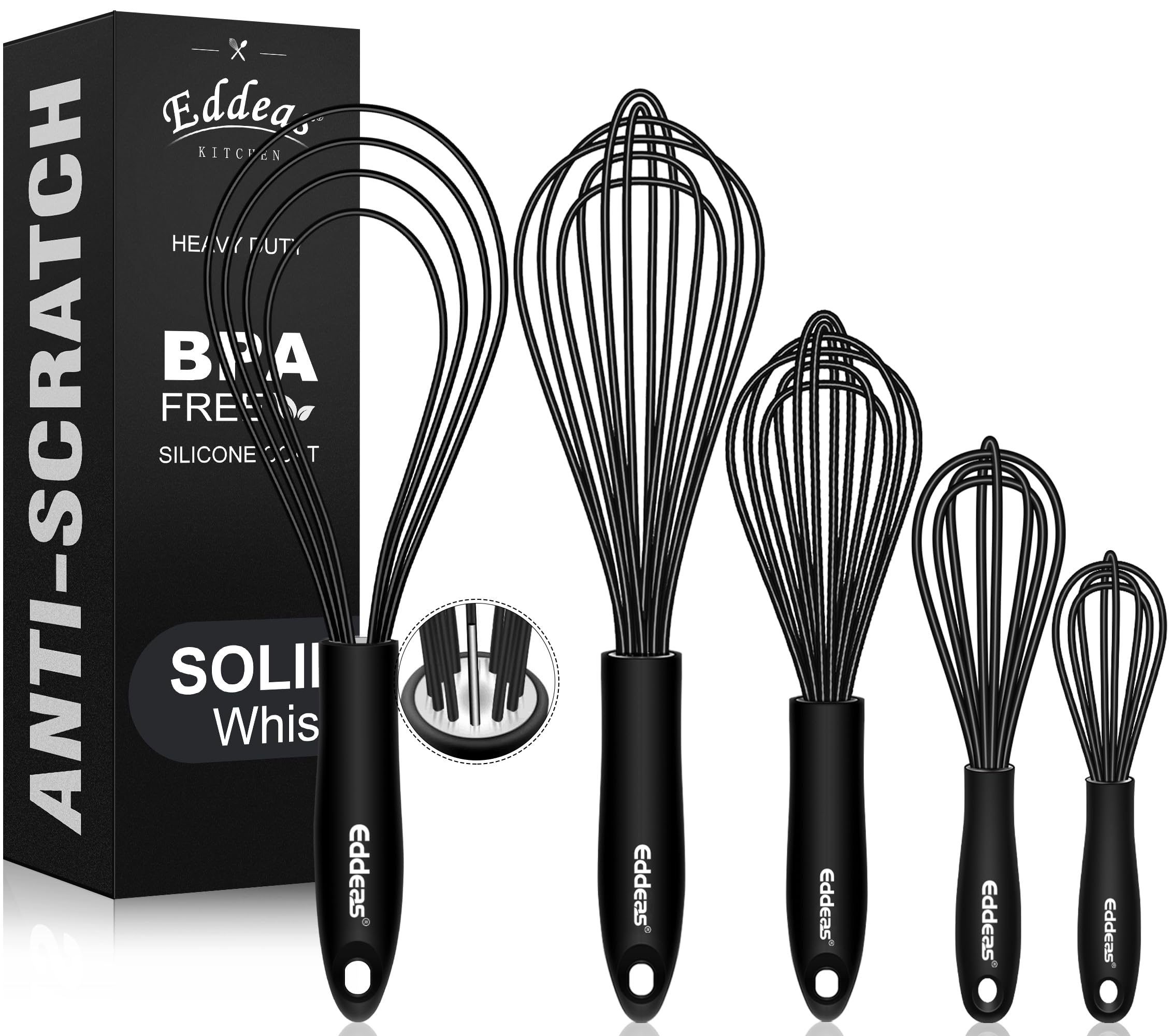 Eddeas silicone whisk 5in balloon for light mixing without scratching pans