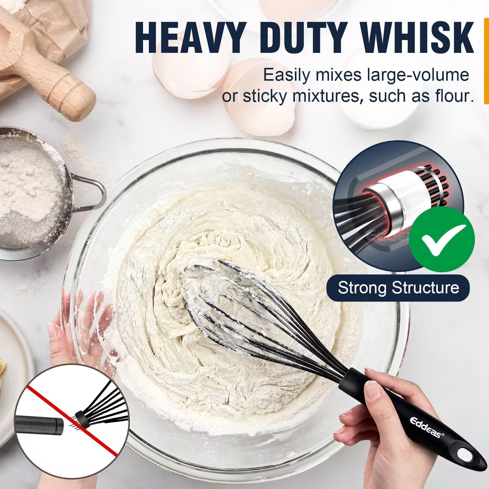 Eddeas silicone whisk 9in balloon for thicker blends and batter