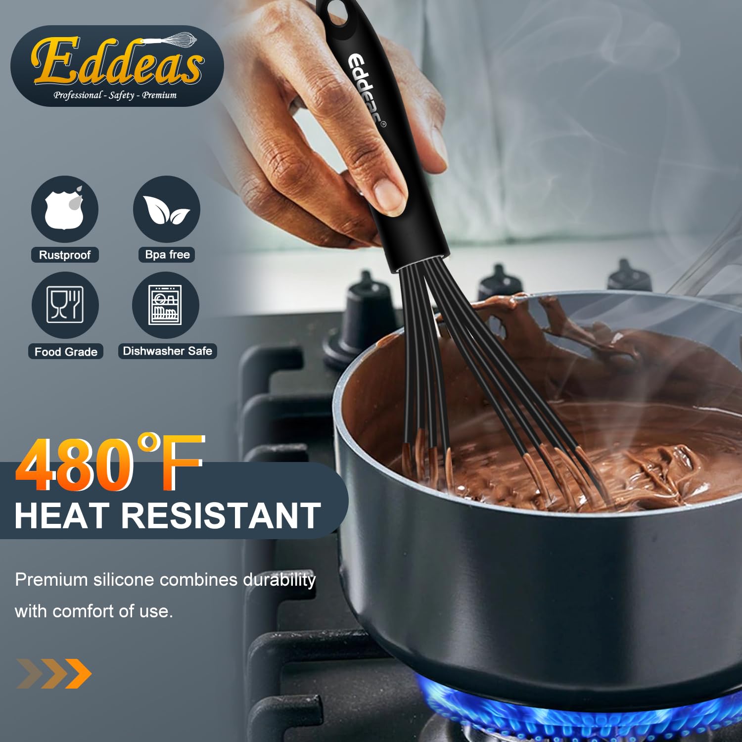 Eddeas silicone whisk set with five sizes for versatile kitchen tasks