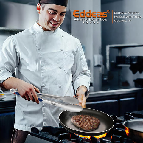 Eddeas stainless steel tongs ergonomic handles stay cool and comfortable